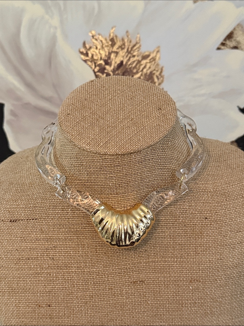 Statement Gold and Clear Chunky Necklace - Women's Jewelry